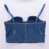 Crop Top To Wear Out Tassel Rhinestones Sexy Top Denim Cropped Slim Party Corset Camis With Built In Bra