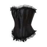 Women Sexy Lace Bow Overbust Corset Wedding Lingerie Top Burlesque Waist Cincher Body Shaper Lace Up Corset Bustier Plus Size