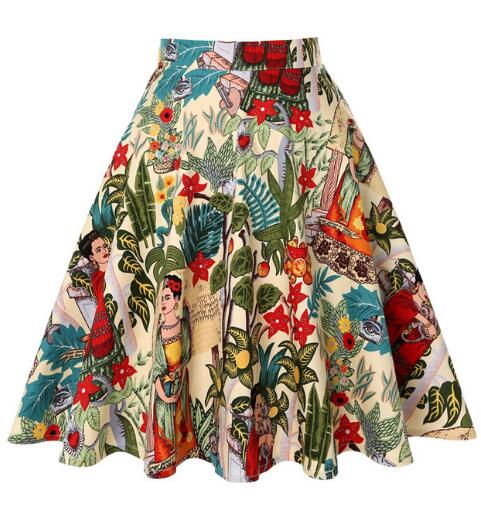 2021 Summer Women Short 50s 60s Skirts Retro Vintage Leopard Printed High Waist School Girls Swing Rockabilly Casual Sundress