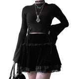 2021 Black Gothic Skirts Womens Double Layer Lace Up E Girl Mini A-Line Skirt Dark Academia Aesthetic Vintage Streetwear