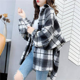 Autumn Plaid Print Shirt Jacket Vintage Shirt Harajuku BF Thick Coat Single Breasted Streetwear Long Sleeve Office Jacket