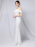 Boat Neck White Sequin Evening Dress Elegant Off Shoulder Party Maxi Dress Women Wedding Long Prom Dress