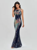 O-neck Sleeveless Shinning Sequins Elegant Mermaid Evening Dress Women Formal Floor Length Party Prom Gowns Stretch Robe