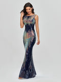 O-neck Sleeveless Shinning Sequins Elegant Mermaid Evening Dress Floor Length Party Prom Gowns Stretch Robe
