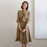 Spring Autumn Women Elegant Office Lady Slim Sweet A-line  Long Sleeve Party Bodycon Dress
