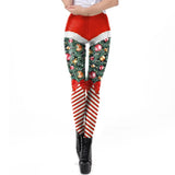 Christmas Belt Festival Women 3D Stripe Sexy High Waist Skinny Legging