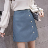 Women High Waist Mini Skirts Spring Korean Style Single-breasted All-match Ladies Elegant Short Skirt