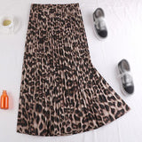 Summer High Waist A-Line Pleated Long Vintage Women Elegant Leopard Snake Printed Maxi Skirt