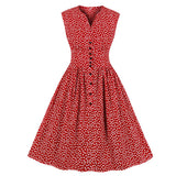 Summer V Neck Sleeveless High Waist Robe Pin Up Swing Yellow Print Casual Dress Sundresses