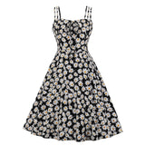 Yellow Floral Print Spaghetti Strap Bowknot Robe Pin Up Swing Retro Vintage Dress