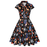 Christmas Women Vintage Dress Black Holiday Summer Dresses Plus Size Pin Up Print Retro 50s Rockabilly Party Sundress Vestidos