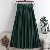 Fashion Elegant Vintage Pleated Elastic High Waist Long Women Summer Pink Maxi Skirt