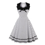 2021 4XL Plus Size Women Clothing Square Neck Tie Front Sleeveless Polka Dot Vintage Elegant 50S Summer A Line Rockabilly Dress