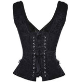 Gothic Steampunk Waist Trainer Overbust Black Jacquard Waist Cincher Bustier Corset