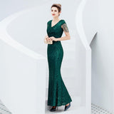 V-neck Sequins Evening Dress Women Elegant Beaded Long Party Mermaid Formal Dress