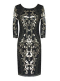 O Neck Formal Half Sleeve Women 1920s Vintage Gowns Tea Length Sequins Tulle Evening Dress