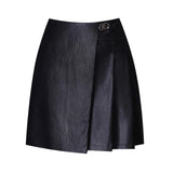 Women Sexy Faux Leather High Waist Pleated Mini Short Skirt Black Brown Skater Work Nightclub Above-Knee Skirts