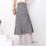 High Waist Plaid Buttocks Side Split Mermaid Japan Style Black Elegant Jupe Skirts