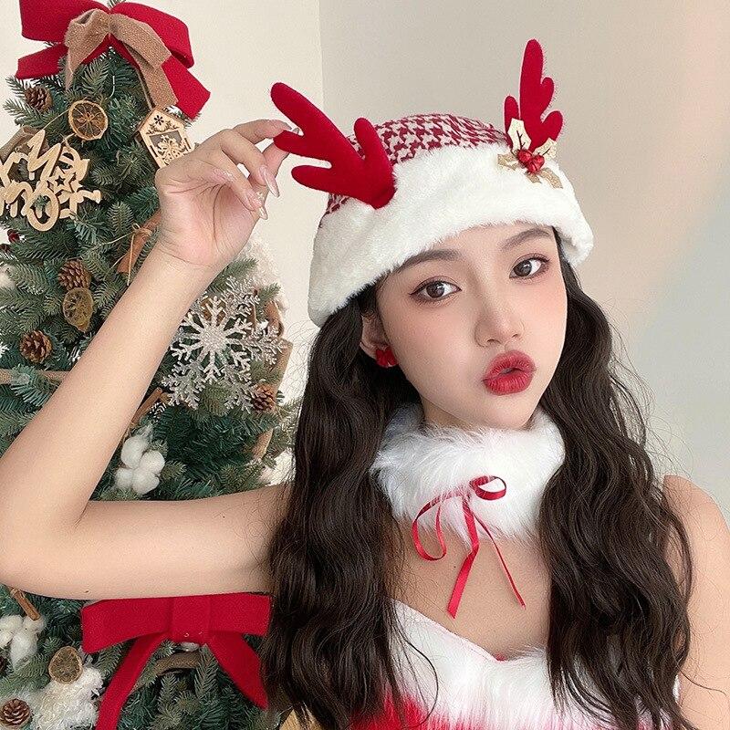 Christmas Hats Children Cartoon Elk Hat Christmas Ornaments Festival Gift Winter Plush Cap Adult Party Cosplay New Year Supplies