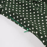 Bow Tie Neck Button Front Polka Dot Pinup 50s Vintage Shirt A-Line Summer Female Elegant Green Dress