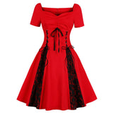 1950s Steampunk Gothic Lace Up Red Black Vintage Victorian Party Medieval Ladies Dresses