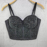 Acrylic Beads Shine Nightclub Party Tube Top With Built In Bra Push Up Bralette Crop Top Women Camis Tops