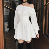 Asymmetrical Neck Streetwear Vintage Gothic Dress Women Dark A Line Winter Grunge Slim Vestidos Long Sleeve Black Punk Dresses