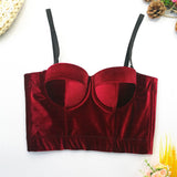 Crop Top Slim Women Cropped With Cups Velvet Winter Sexy Party Solid Corset Push Up Bustier Cami Built in Bra