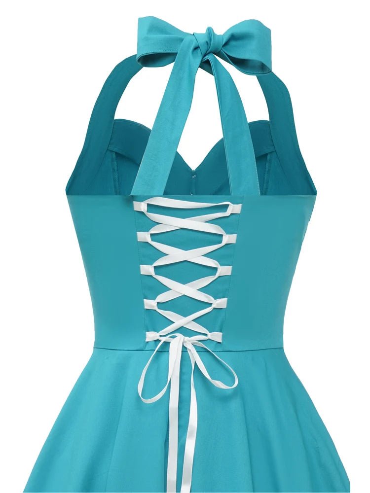 Turquoise Buttons Halter Sexy Party Backless Lace-Up Corset Dress Wome FashionLoveHunter Turquoise Buttons Halter Sexy Party Backless Lace-Up Corset Dress Wome FashionLoveHunter