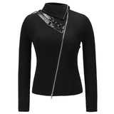 2022 Emo Gothic Turtleneck Metal Steampunk T Shirt Zipper Hollow Out Casual Women Black Bodycon Patchwork Grunge Tops Streetwear