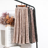 High Waist Floral Print Mid Calf Long Pleated Women Summer Vintage Elegant Chiffon Midi Skirt