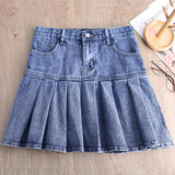 Women Sexy Sweet Harajuku Girls Dance Short Skirt Streetwear High Waist Big Hem Flared Pleated Jeans Skirt