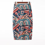 Vintage Ladies Pencil Skirts Midi Sexy OL Style Printed High Waisted Summer Party Skirt