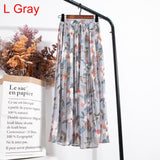 High Waist Floral Print Mid Calf Long Pleated Women Summer Vintage Elegant Chiffon Midi Skirt