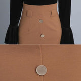 Autumn A-line Mid-Length Woolen Bag Hip High Waist Slit Skirts