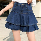 Harajuku Punk Denim Mini Pleated Summer High Waist Jeans Shorts Skirts Women Korean Ruffles Bottoms