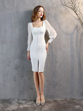 Full-Sleeve Square Neck Knee-Length Homecoming Black White Formal Dress Birthday Party Short Gowns