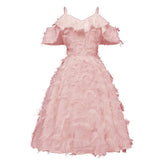 Short Party V Neck Ruffle Spaghetti Strap Tassel Fringe Swing Runway Fashion Formal Dress