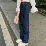 Women High Waist Boyfriend Jeans Korean Style Vintage Streetwear Loose Ladies Denim Wide Leg Pants