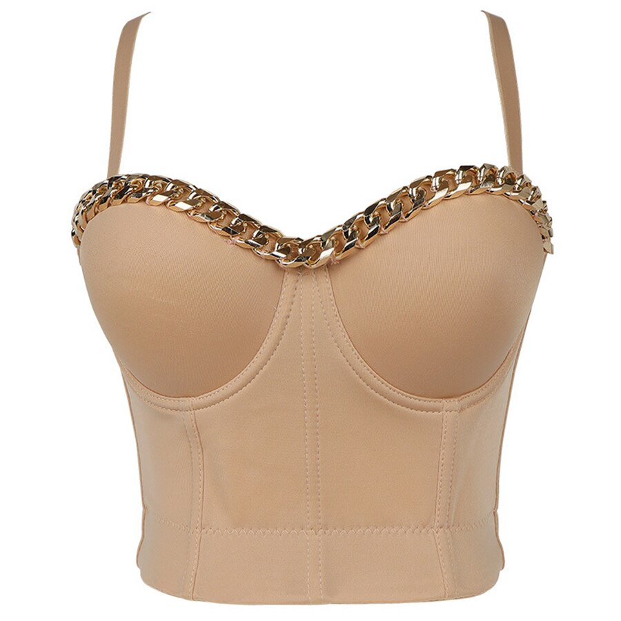 Gold-Plated Chain Corset Top Nightclub Sexy Crop Top To Wear Out Bra Push Up Bustier