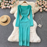 Strapless Ribbed Knitted Bodycon Dress Women Winter Long Sleeve Midi Sweater Dress Clothes