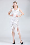 1920s Great Gatsby Flapper Dress V Neck Sleeveless Embellished Sequin Beaded Fringe Dress Vestidos