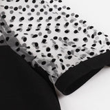 Dotted Mesh Elegant Party Wear Black Women Slim Robe A-Line Vintage Dress