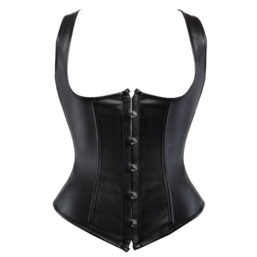 Women Sexy Gothic Faux Leather Underbust Corset Steampunk Spiral Steel Boned Corset Waist Trainer Corsets Bustiers Lingerie Top