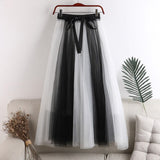 New Women Summer A-Line Mesh High Waist Two Layer Boho Skirt Spring Clothes