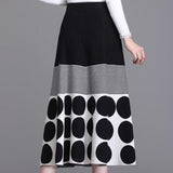 Vintage Striped Polka Dot Knitted Women Autumn Winter Korean Streetwear High Waist Ladies Long A Line Skirt