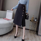 Ladies Elegant Long Spring Office Style Single-breasted All-match Women High Waist A-line Skirt