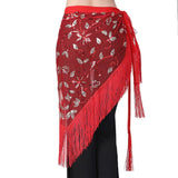 Embroidery Floral Hip Scarf for Belly Dance Folk Dance Party Costume Tribal Dance Wrap Skirt with Sequin Tassel