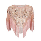 Women 1920s Flapper Embroidery Fringe Shawl Cover Up Gatsby Party Beaded Sequin Cape Vintage Mesh Scraf Wraps for Dresses