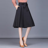 Women Elegant High Waist Ladies Office Black Long Midi A-Line Skirt